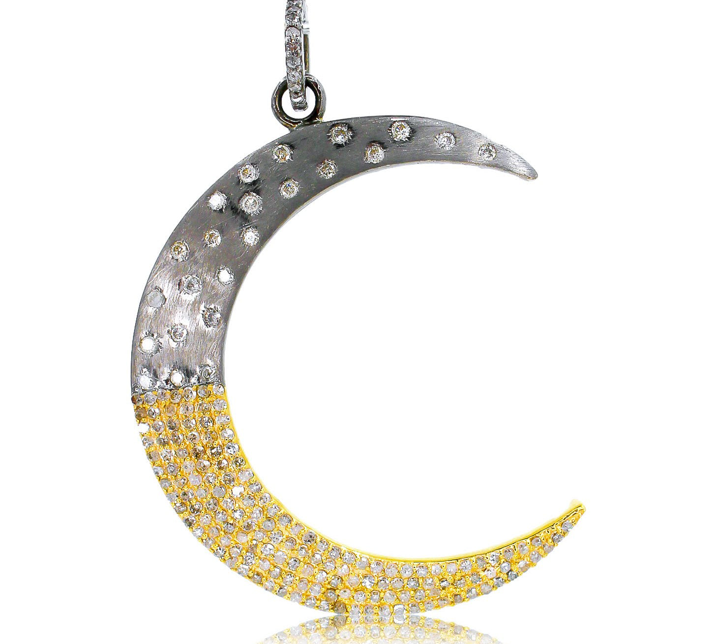 Half White And Gold Crescent Moon Pendant - 14kt Gold - Monisha Melwani Jewelry