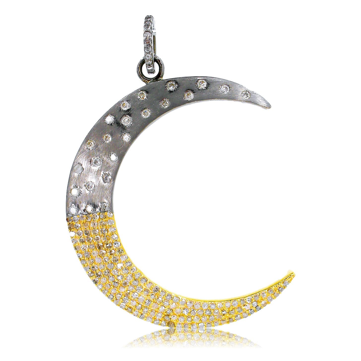 Half White And Gold Crescent Moon Pendant - 14kt Gold - Monisha Melwani Jewelry