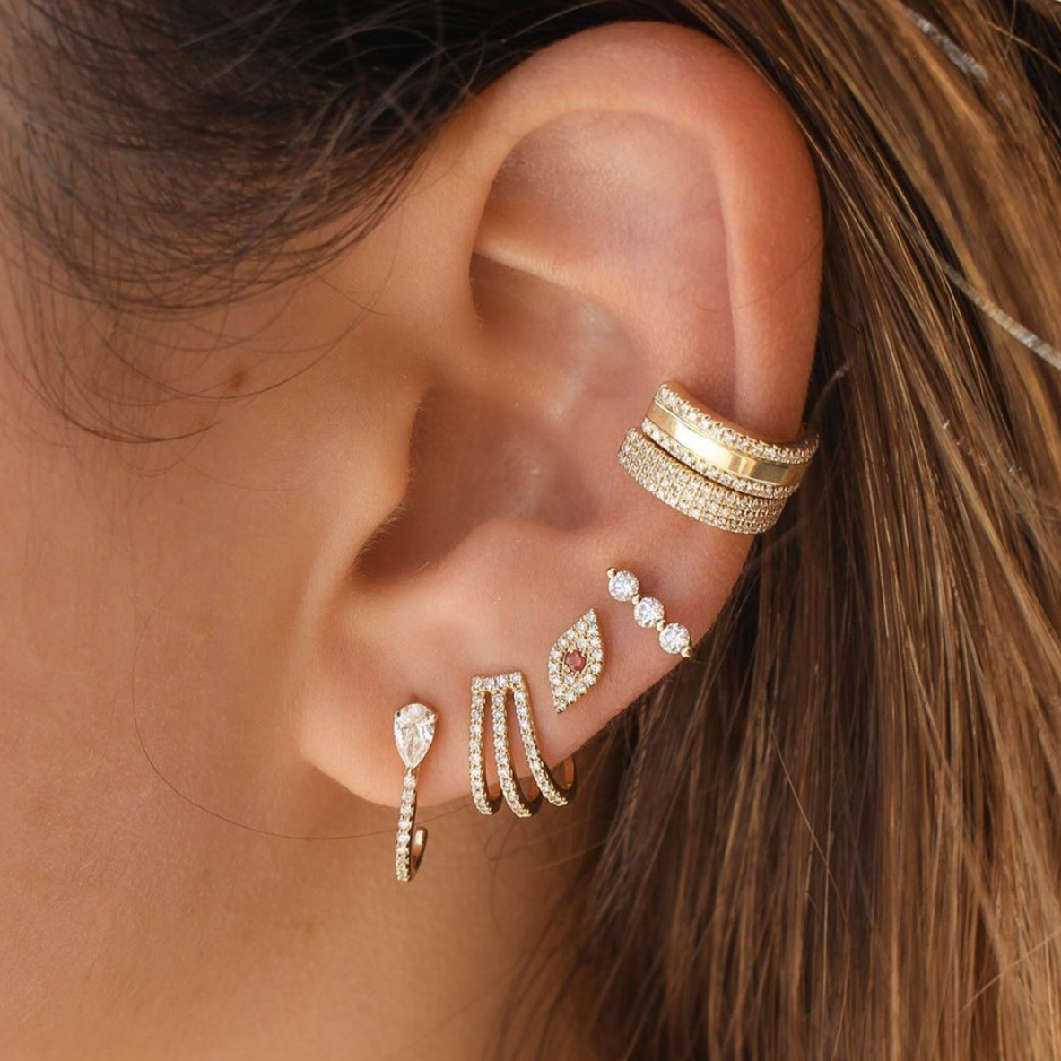 Triple Diamond Cage Earrings - 14KT Gold - Monisha Melwani Jewelry