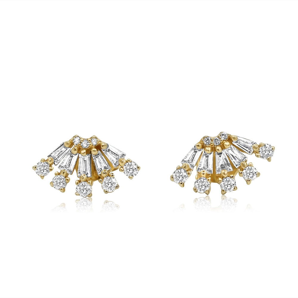 Gold Mini Diamond Fan Earring - 14KT Gold - Monisha Melwani Jewelry
