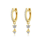Gold Double Diamond Drop Hoop Earring - 14kt Gold - Monisha Melwani Jewelry