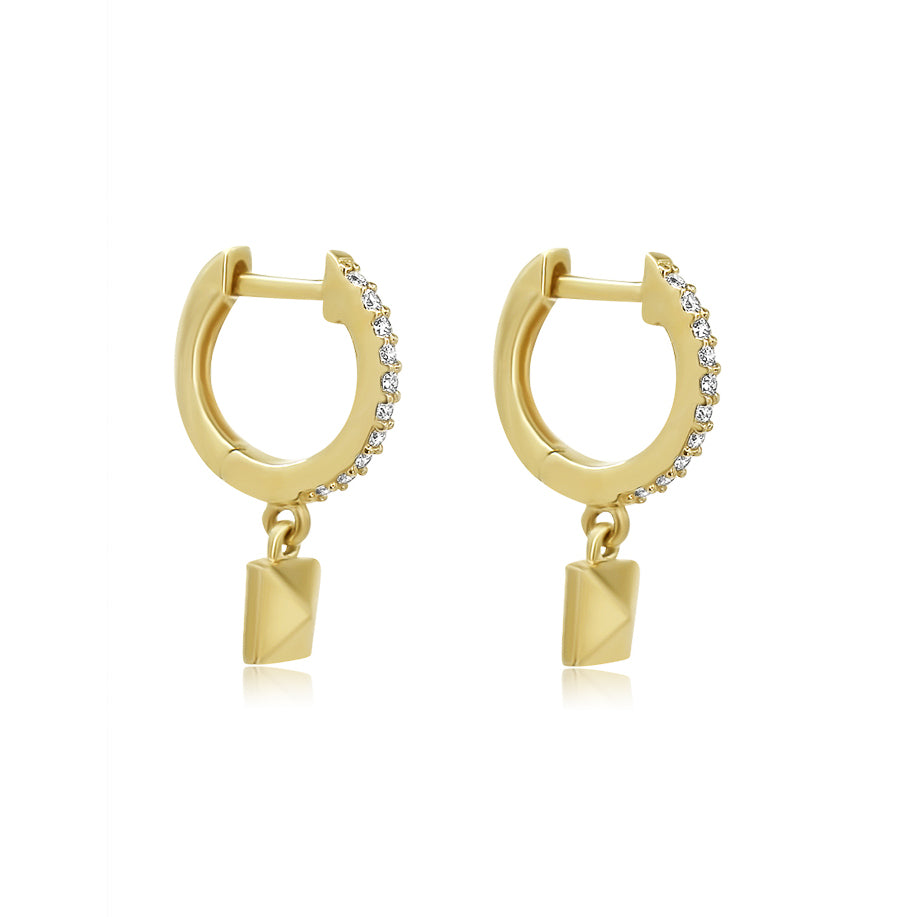 Gold Pyramid Diamond Hoop Earring - 14KT Gold - Monisha Melwani Jewelry