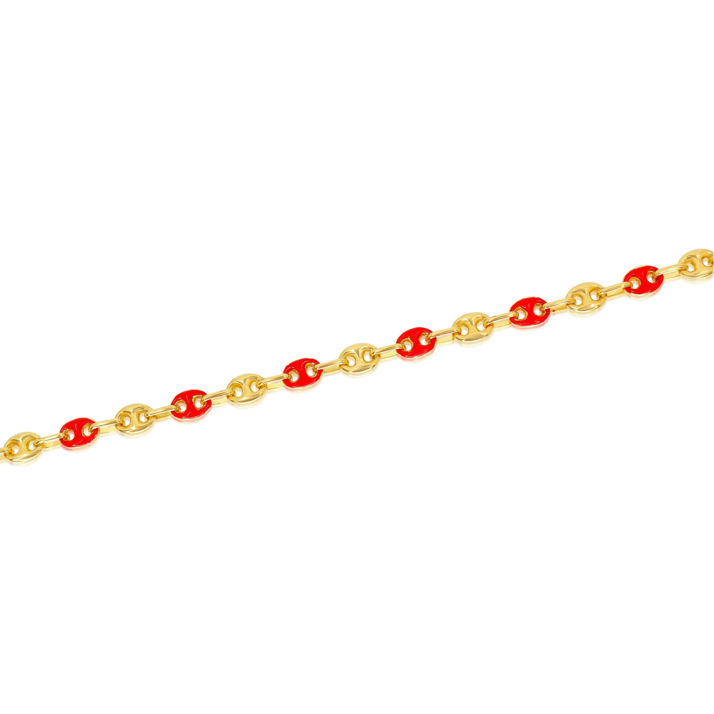 Gold Red Enamel Puff Link Bracelet - 14kt Gold - Monisha Melwani Jewelry
