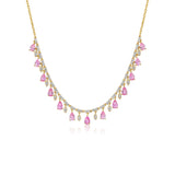 Gold Multi Pink Sapphire Pear Drop Diamond Necklace - 14kt Gold - Monisha Melwani Jewelry