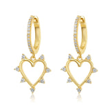Gold Drop Prong Heart Hoop Earrings-14kt Gold-Monisha Melwani Jewelry  Edit alt text
