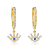 Gold Diamond Evil Eye Blue Sapphire drop Hoop Earrings-14kt gold-Monisha Melwani Jewelry