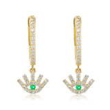 Gold Diamond Evil Emerald Drop Hoop Earrings-14kt gold-Monisha Melwani Jewelry