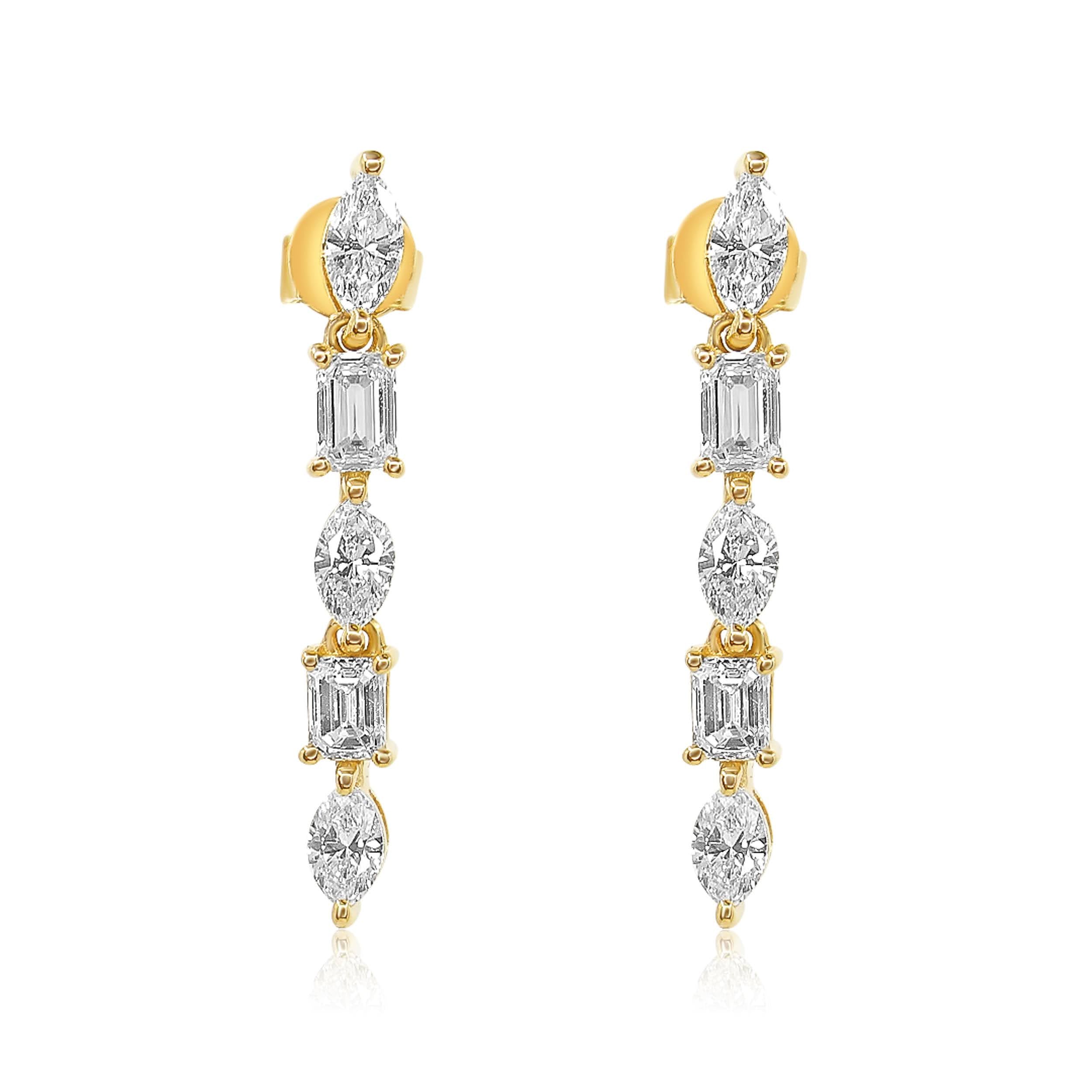 Gold Diamond Multi Shaped Drop Earrings-14kt Gold-Monisha Melwani Jewelry