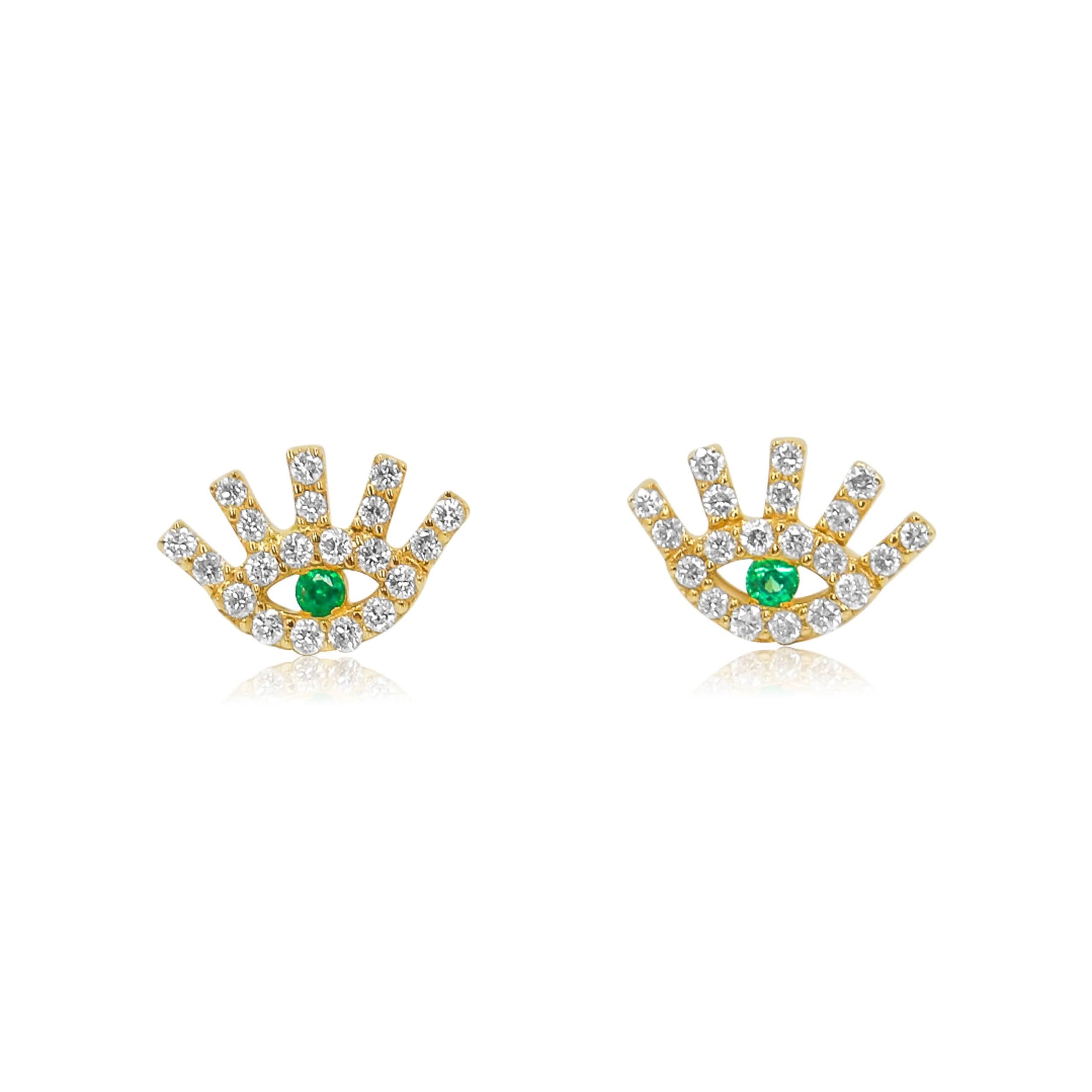Gold Diamond Evil Eye Emerald Earring-14kt Gold-Monisha Melwani Jewelry