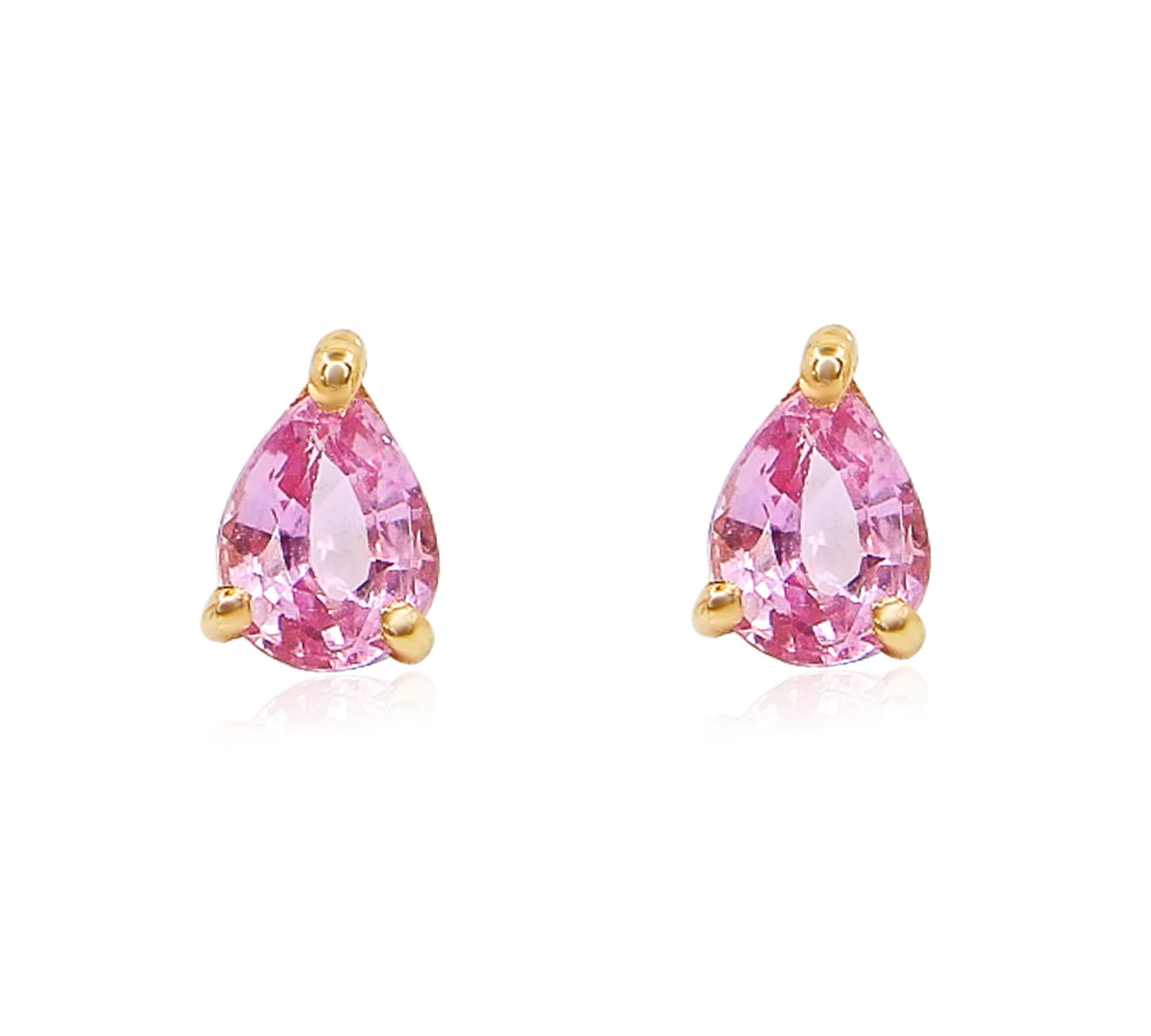 Gold Small Pink Sapphire Prong Earring-14kt Gold-Monisha Melwani Jewelry