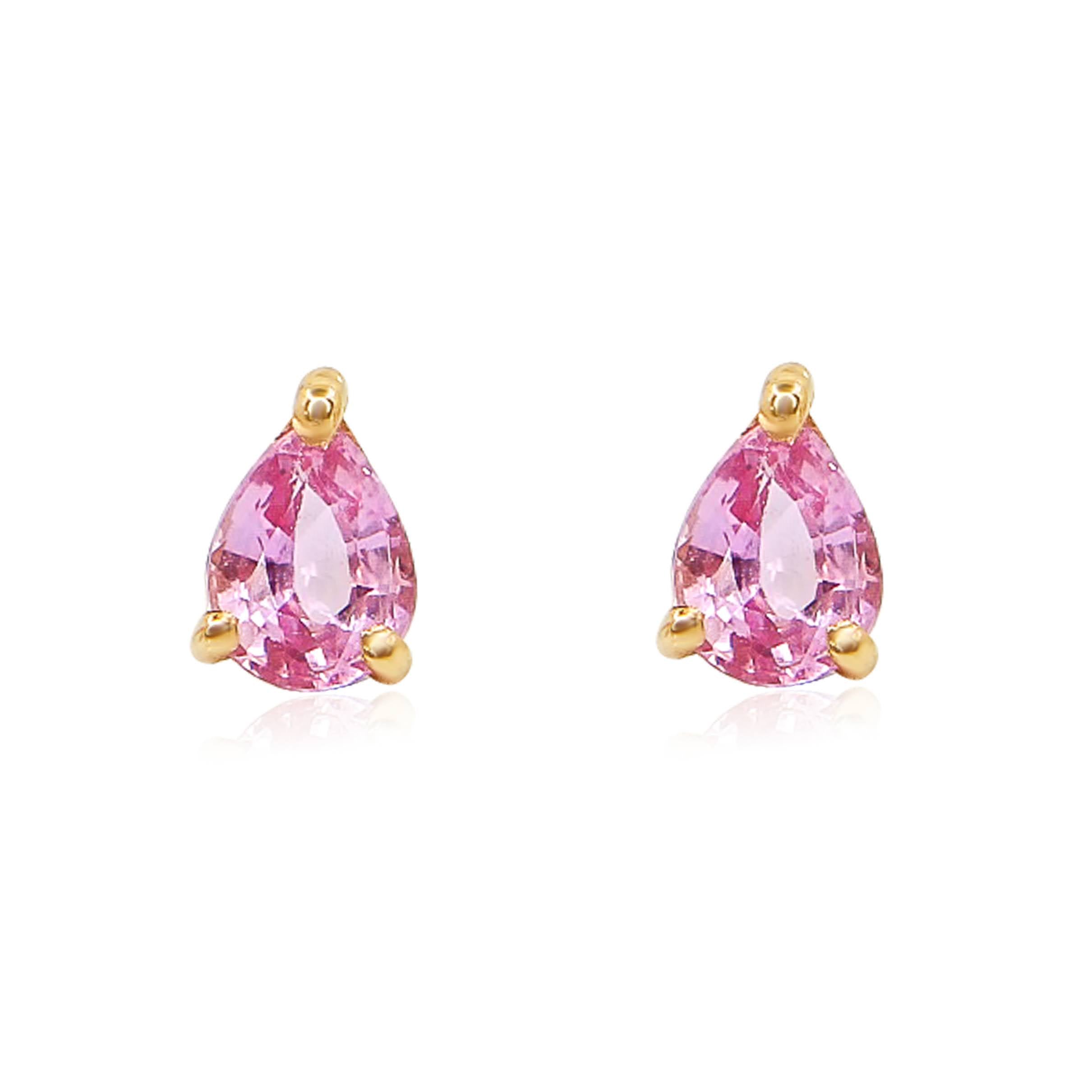 Gold Small Pink Sapphire Prong Earring-14kt Gold-Monisha Melwani Jewelry