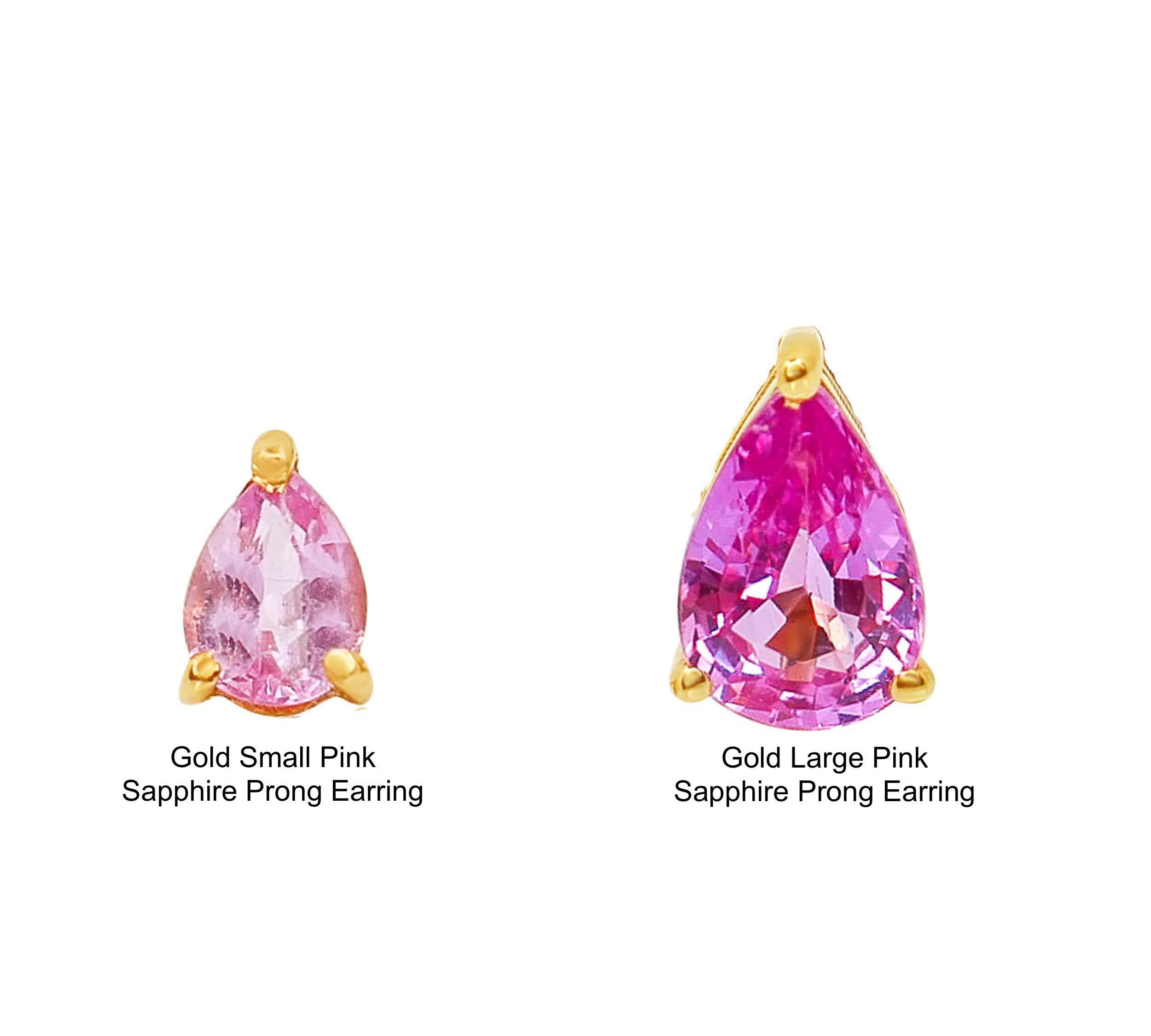 Gold Small Pink Sapphire Pear Prong Earring