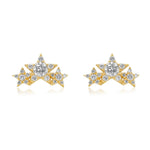 Gold Tripple Star Diamond Earring-14kt Gold-Monisha Melwani Jewelry