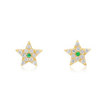 Gold Diamond Emerald Star Earring-14kt Gold-Monisha Melwani Jewelry