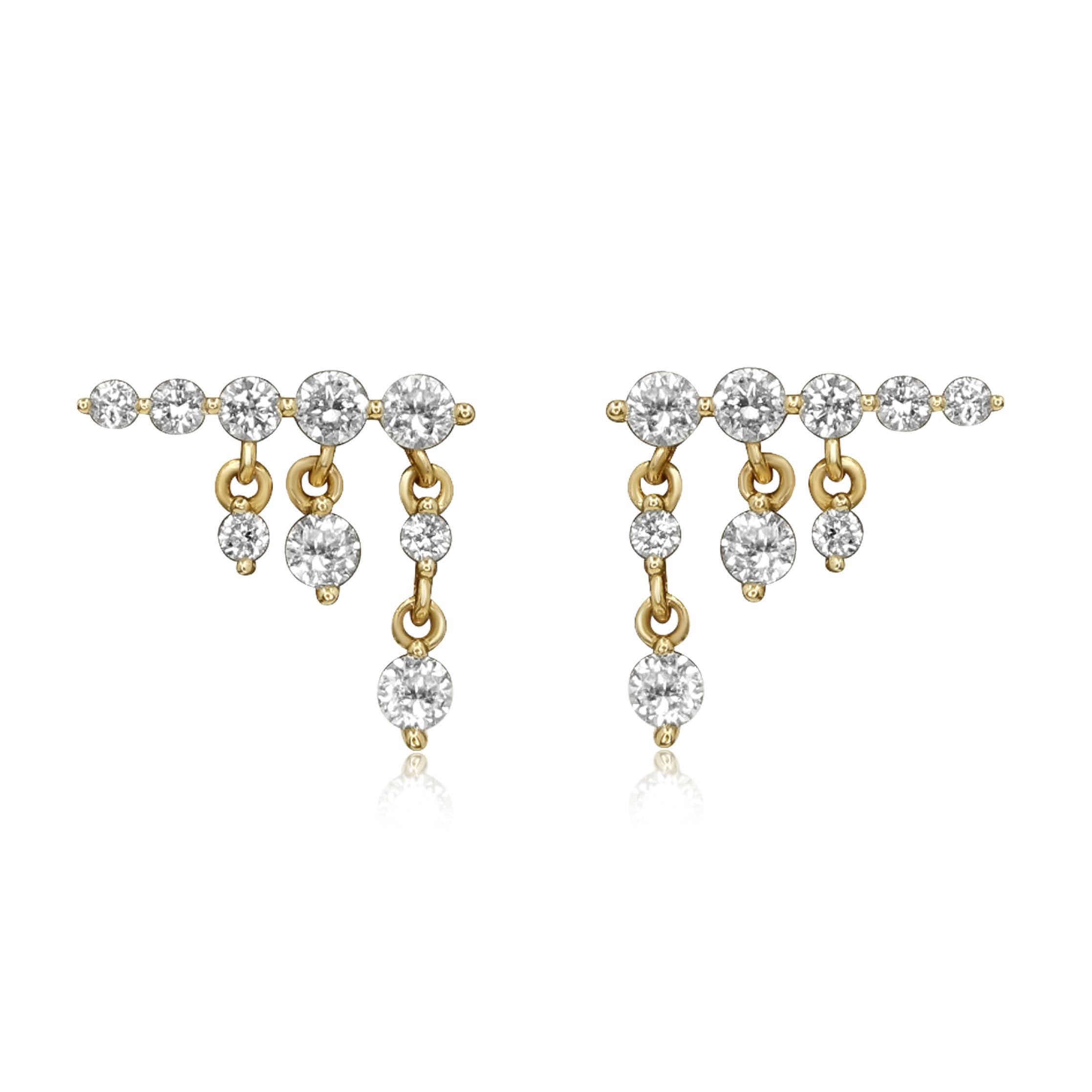 Gold Diamond Triple drop Earring-14kt Gold-Monisha Melwani Jewelry