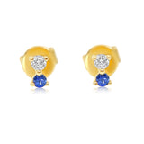 Gold Blue Sapphire and Diamond Prong Earring