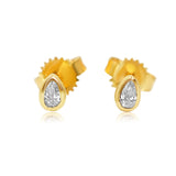 Gold Bezel Diamond Mini Pear Stud Earring