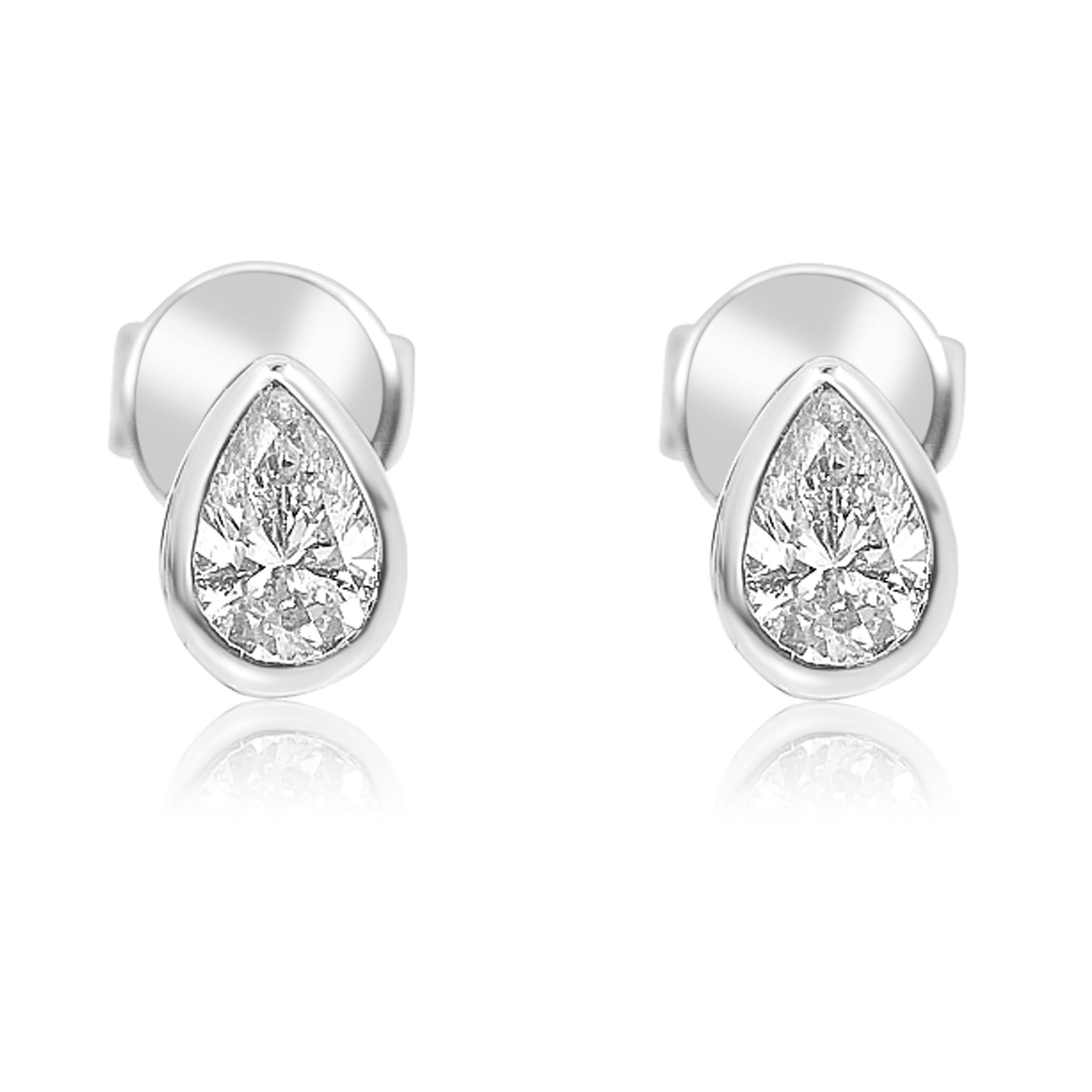 Gold Bezel Pear Diamond Earring-14kt Gold-Monisha Melwani jewelry 