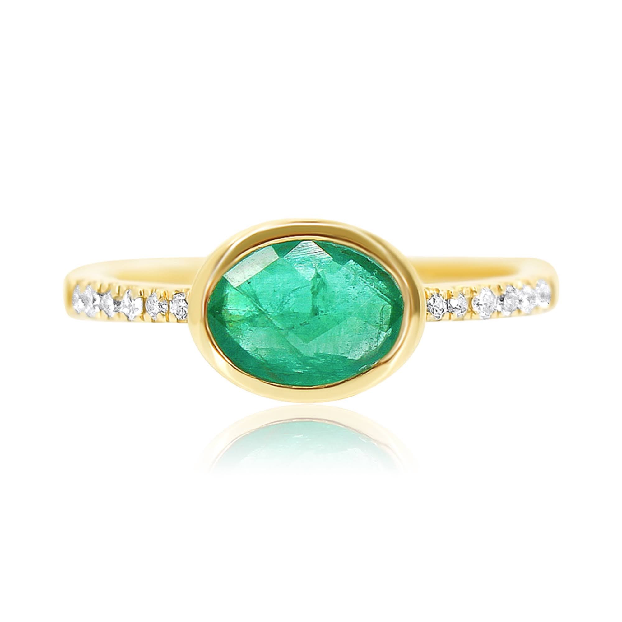 Gold Round Emerald Diamond Ring - 14kt Gold - Monisha Melwani Jewelry