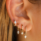 Gold Diamond Drop Pear Hoop Earrings