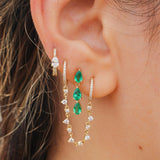 Gold Triple Emerald Pear Dangling Drop Earring