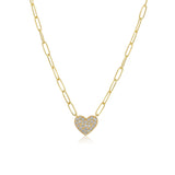 Gold Diamond Pave Heart Paperclip Necklace