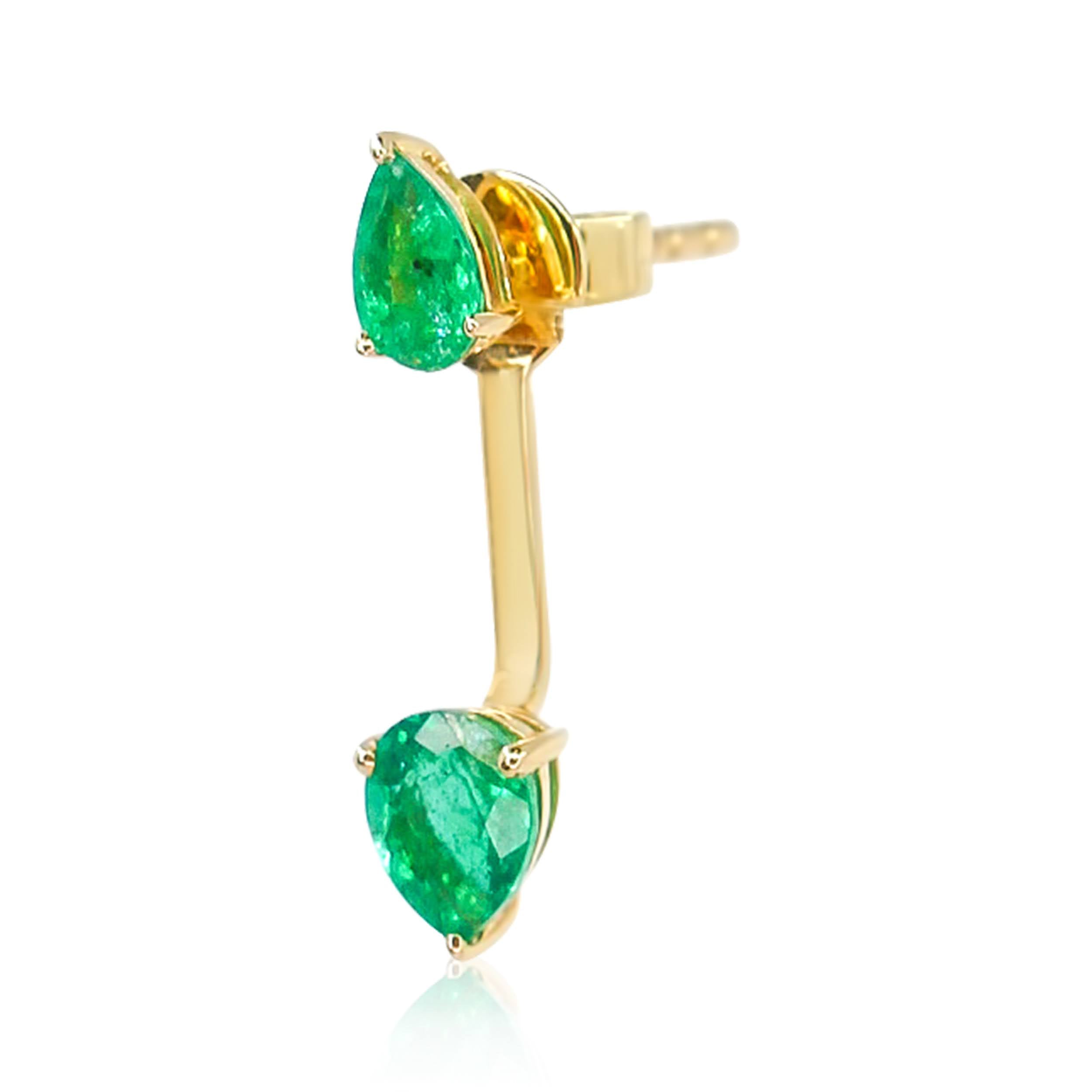 Gold Emerald Pear Jacket Earring - 14kt Gold - Monisha Melwani Jewelry