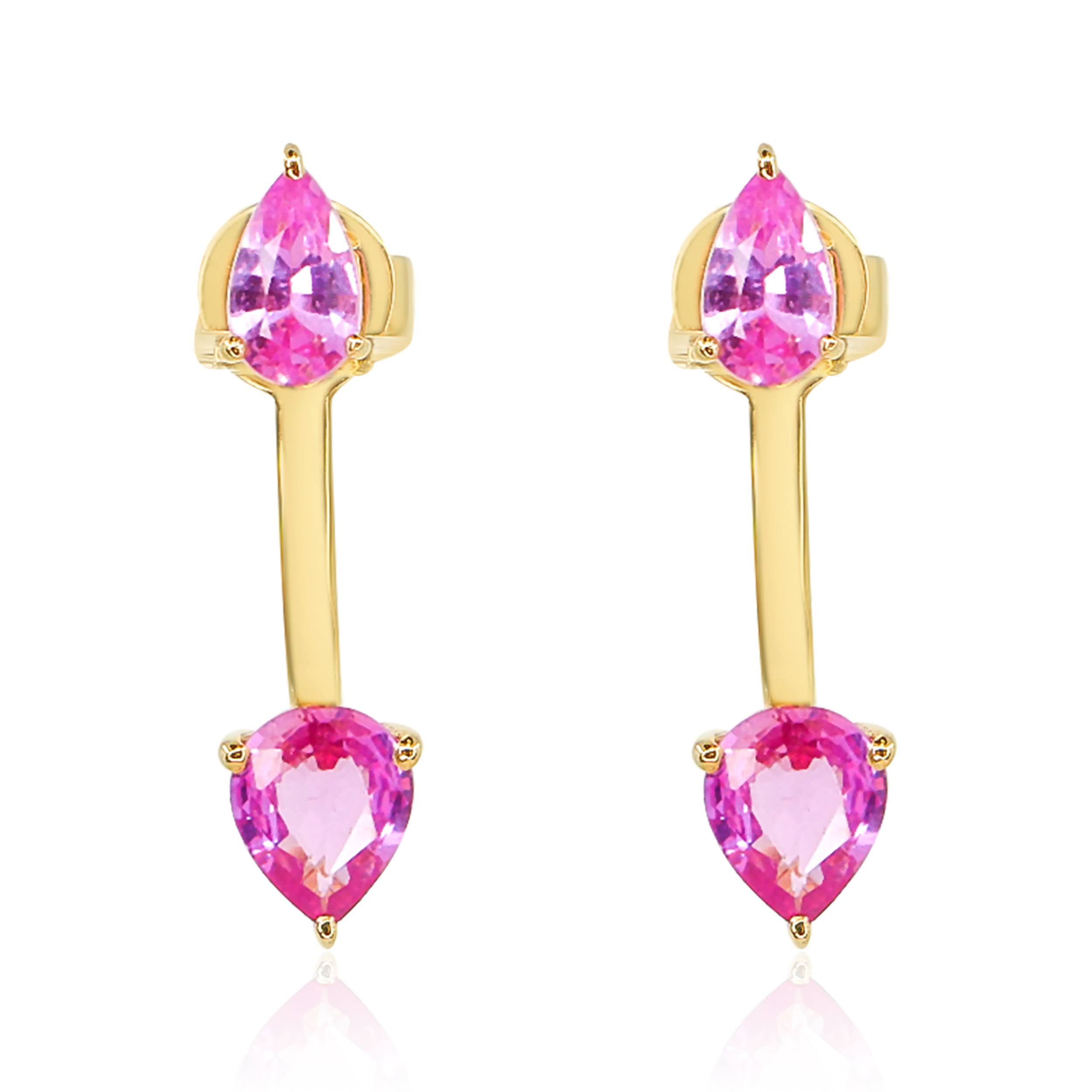 Gold Pink Sapphire Pear Earring Jacket - 14kt Gold - Monisha Melwani Jewelry