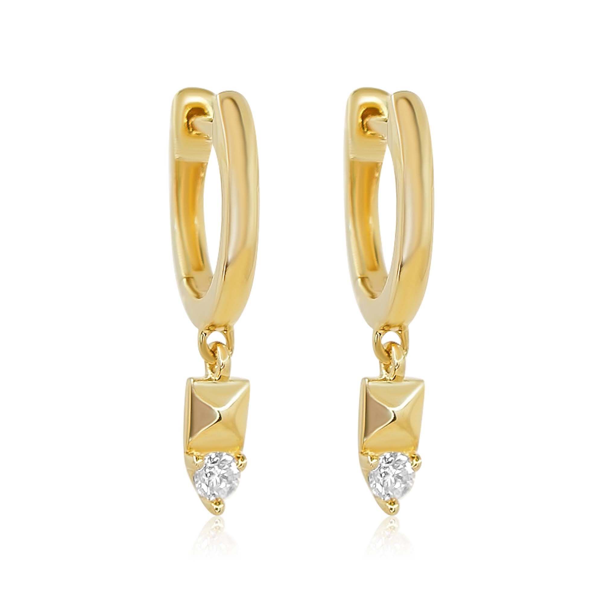 Gold Pyramid diamond Drop Hoop Earring-14kt Gold-Monisha Melwani Jewelry 