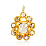 Gold Sliced Diamond Flower Charm Pendant