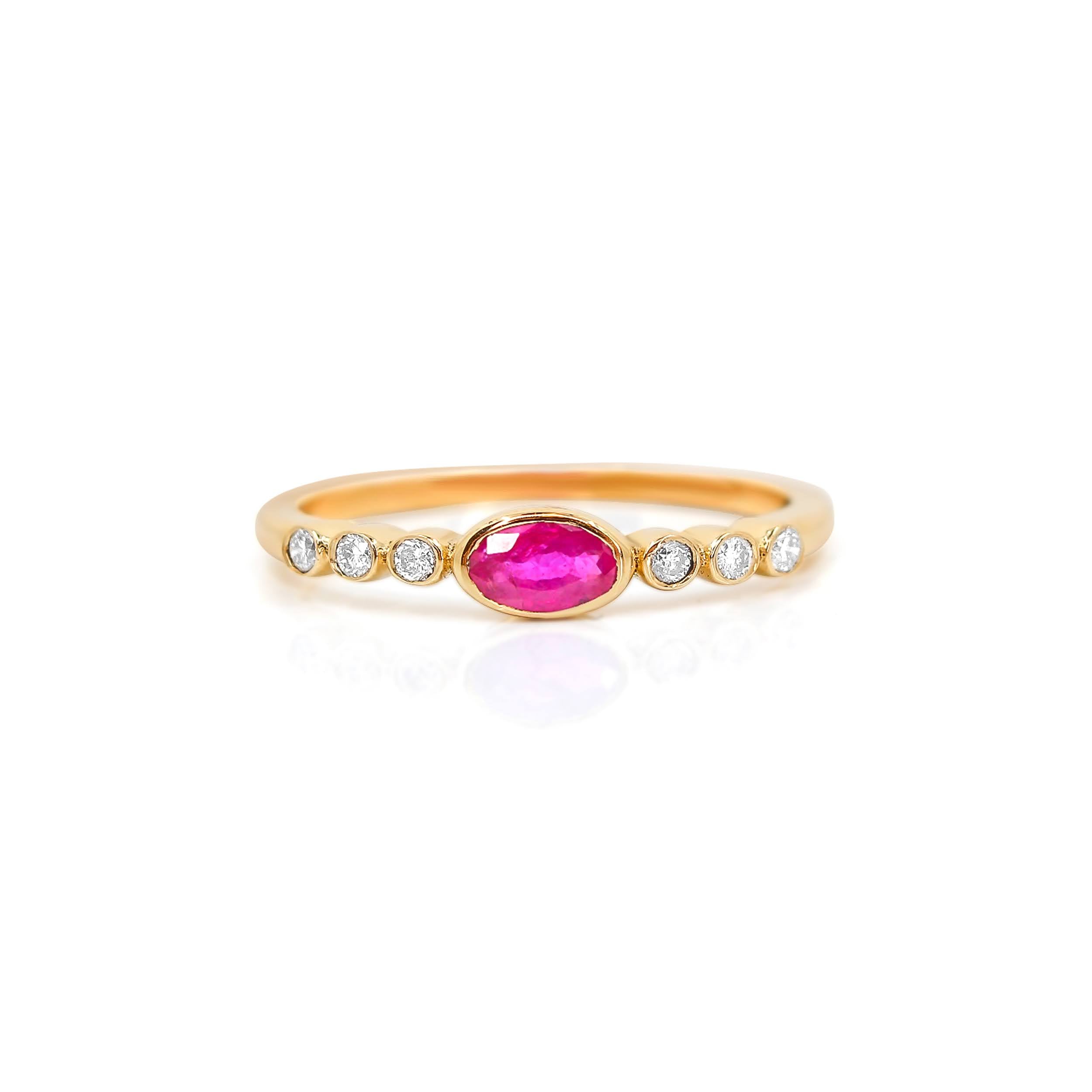 Gold Oval Ruby Diamond Ring - 14kt Gold - Monisha Melwani Jewelry