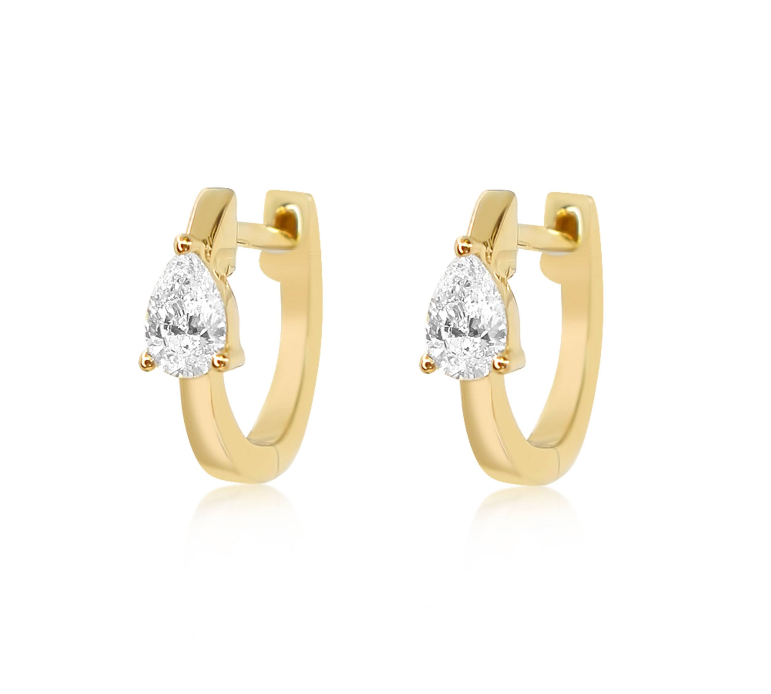 Gold Prong Diamond Pear Hoop Earrings - 14kt Gold - Monisha Melwani Jewelry