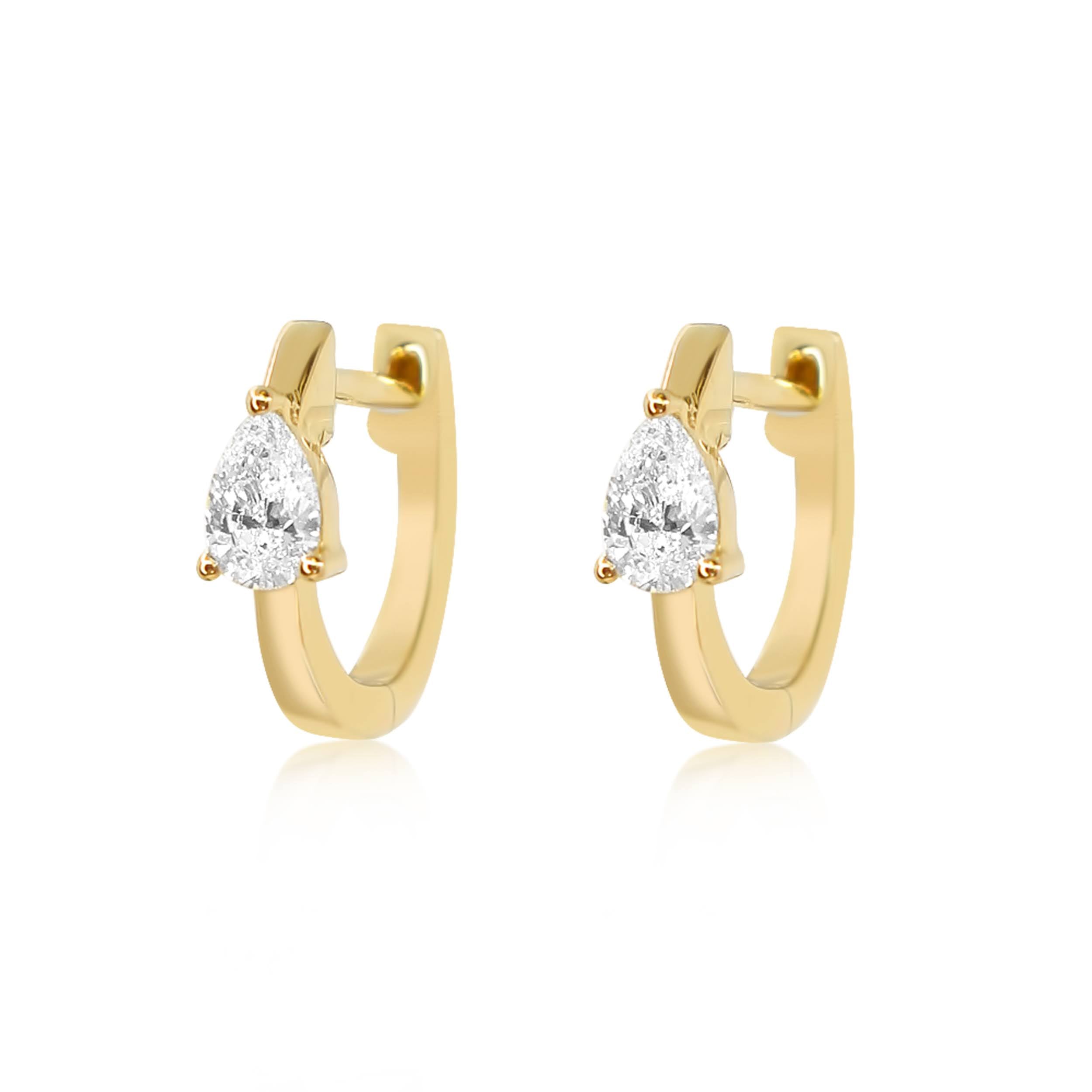 Gold Prong Diamond Pear Hoop Earrings - 14kt Gold - Monisha Melwani Jewelry