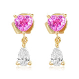 Gold Pink Sapphire Heart Diamond Pear Drop Earring