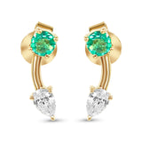 Gold Emerald and Pear Diamond Curve Earring