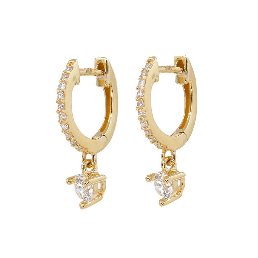 Diamond Prong Mini Hoops - 14KT Gold - Monisha Melwani Jewelry 