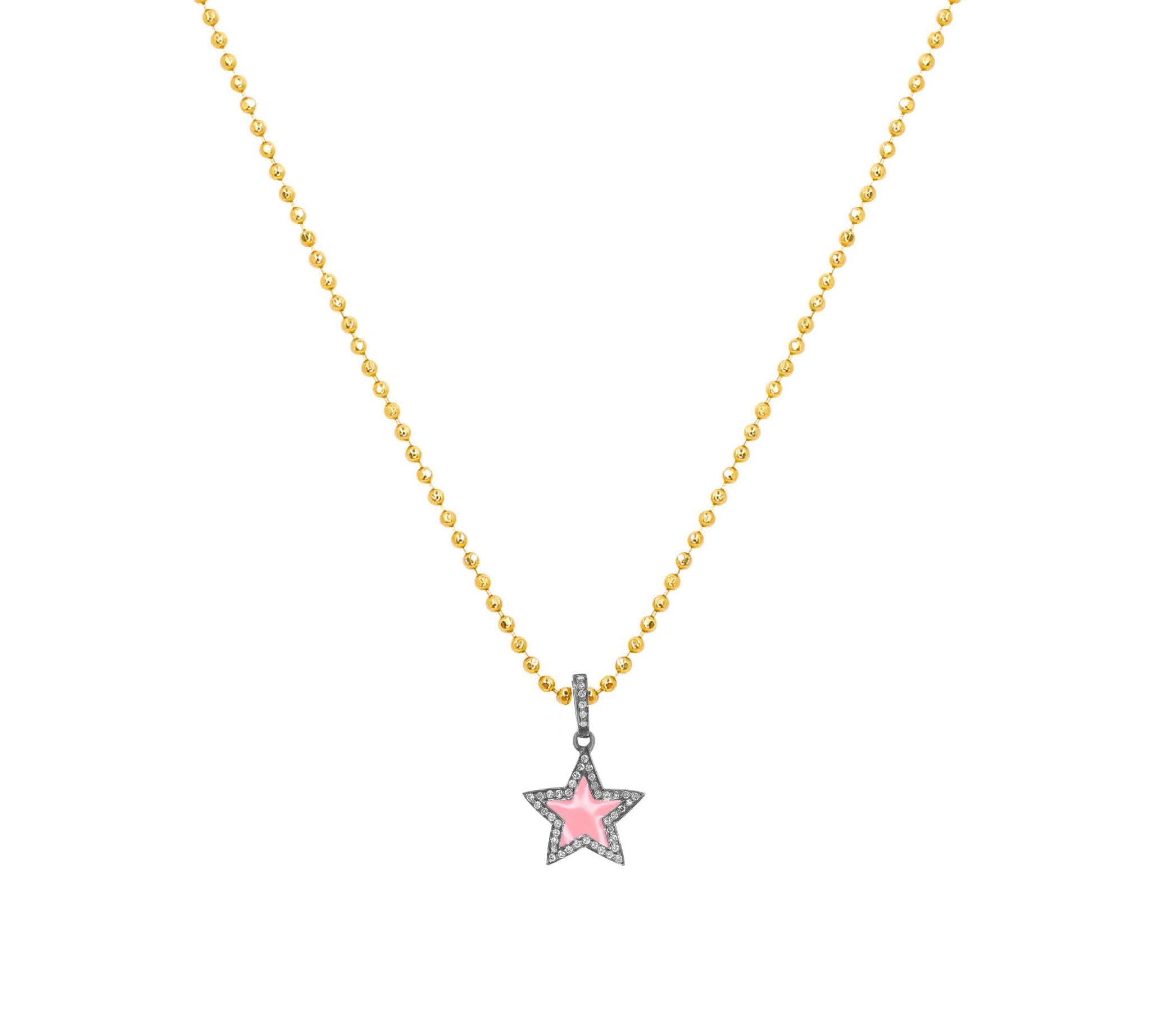 Sterling Silver Pink Enamel Star Charm - 14kt Silver - Monisha Melwani Jewelry