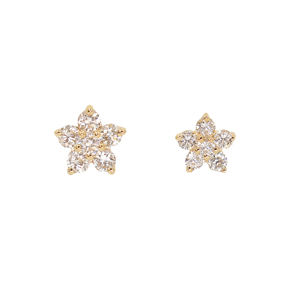 Gold Diamond Prong Flower Stud Earring