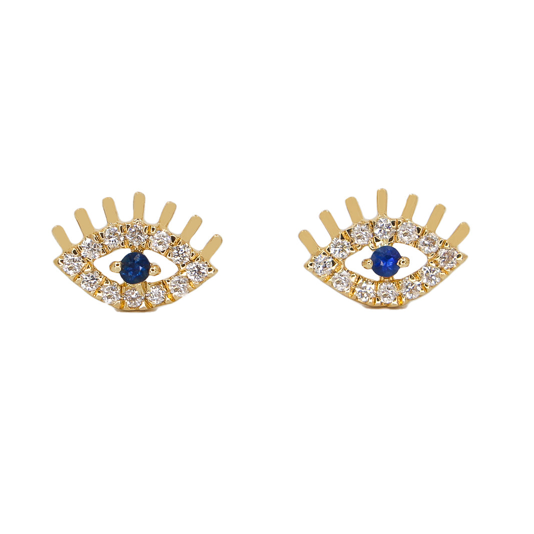 Diamond Evil Eye Blue Sapphire Earrings - 14KT Gold - Monisha Melwani Jewelry