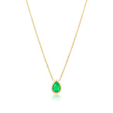 Gold Emerald Teardrop Bezel Necklace