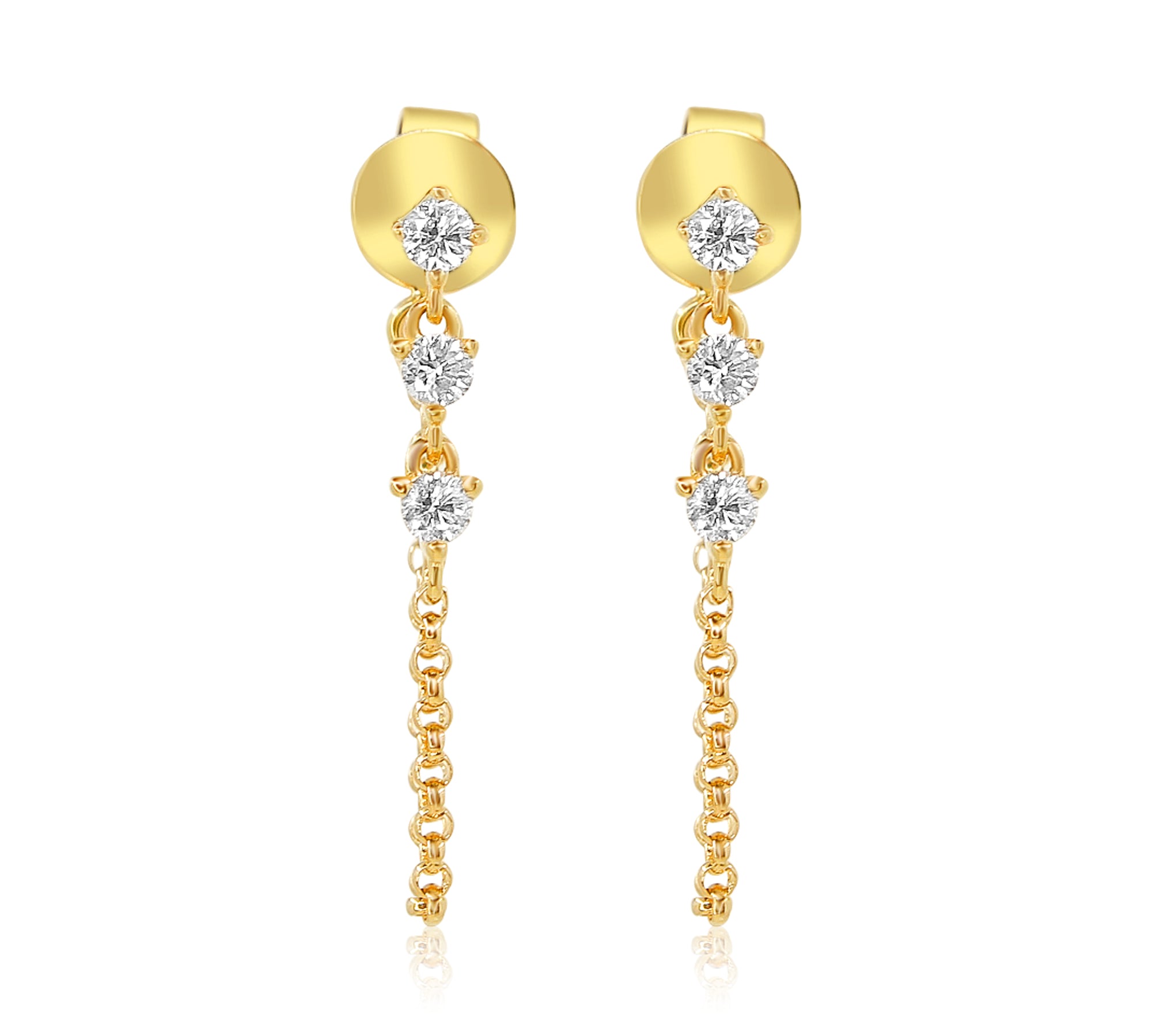 Gold Triple Prong Drop Diamond Loop Earring - 14KT Gold - Monisha Melwani Jewelry