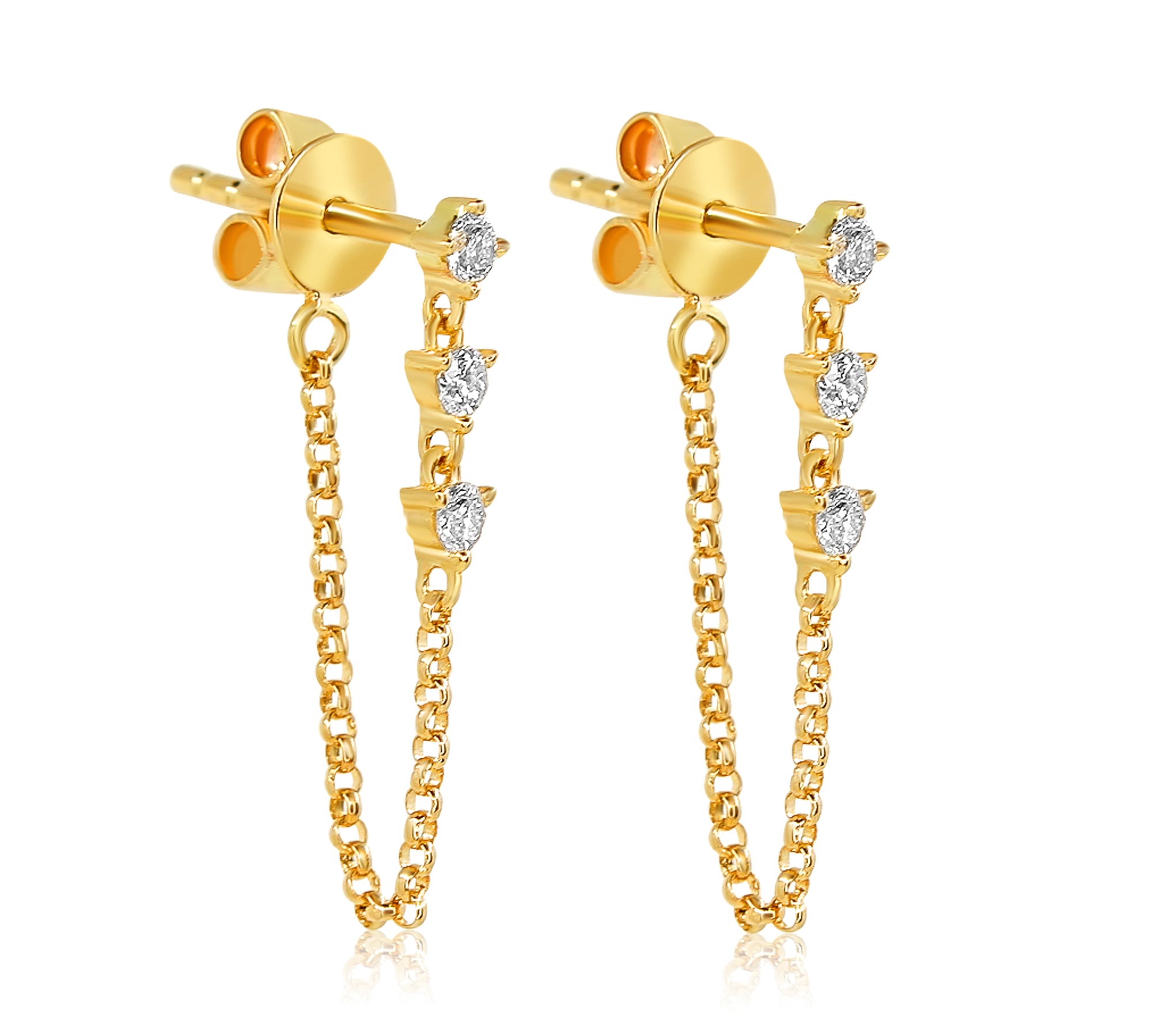 Gold Triple Prong Drop Diamond Loop Earring - 14KT Gold - Monisha Melwani Jewelry