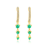 Gold Triple Emerald Drop Hoop Earring - 14KT Gold - Monisha Melwani Jewelry