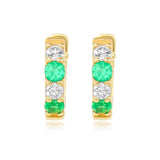 Gold Diamond Emerald Mini Prong Hoop Earring