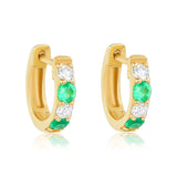 Gold Diamond Emerald Mini Prong Hoop Earring