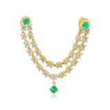Gold Double Diamond Emerald Connecting Earring with Emerald Drop