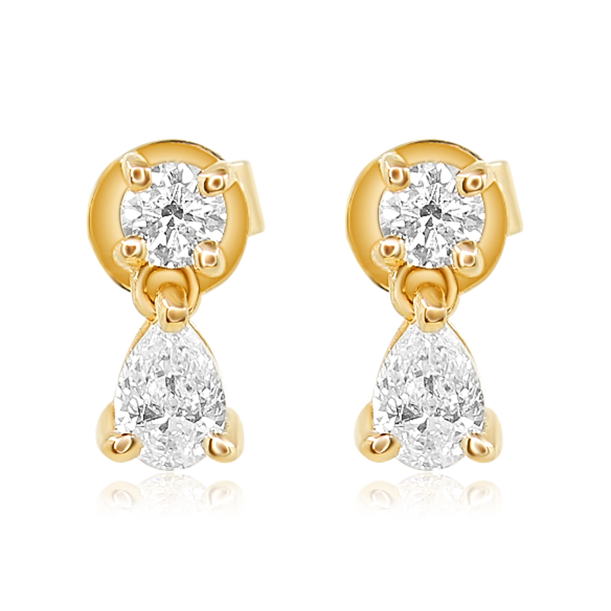 Gold Round and Pear Diamond Mini Drop Earring - 14KT Gold - Monisha Melwani Jewelry