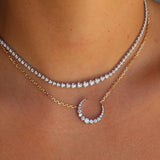 Gold Two Tone Crescent Moon Diamond Necklace