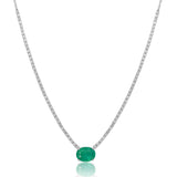 Gold Diamond Oval Emerald Half Tennis Necklace
