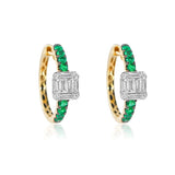 Gold Diamond Baguette Emerald Hoop Earrings